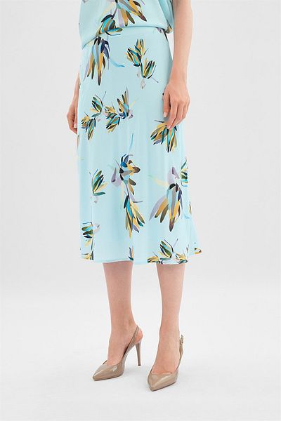 Escada Sport Turquoise Patterned Midi Length Viscose Skirt