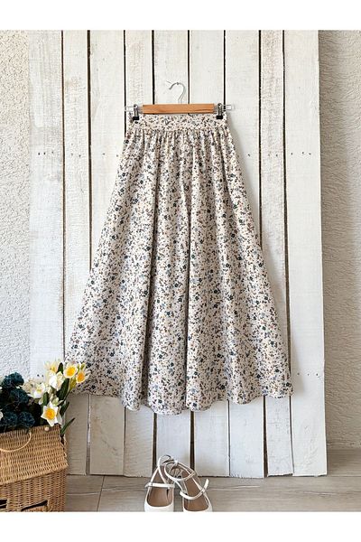 KÜÇÜĞÜM BUTİK Φούστα Poplin Flared - Γκρι-Καφέ Floral Σχέδιο