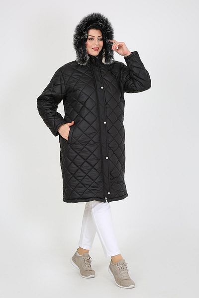 By Alba Collection Women's Black Baklava Pattern Puff Quilted Large Size Coat