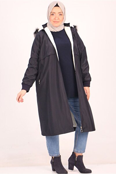 Moda Rosa 25K33105 - LACİVERT - Büyük Beden İçi Kürklü Bondit Kap