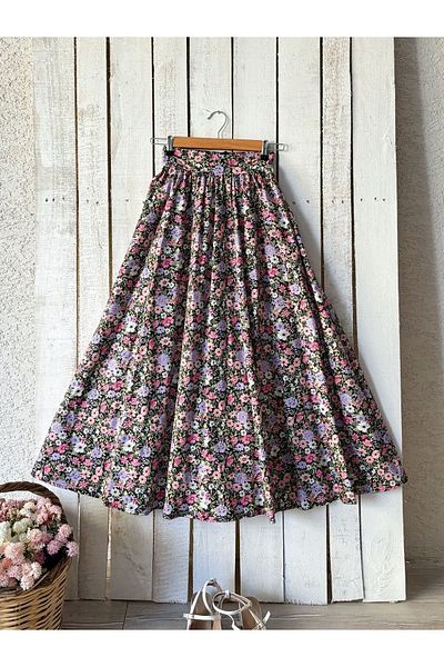KÜÇÜĞÜM BUTİK Φούστα Poplin Flared - Μαύρη και Λιλά Floral