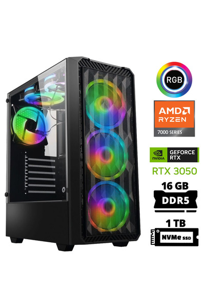XASER Delux X28 Ryzen 5 7500F 16GB DDR5 Ram 1TB M.2 NVMe SSD 6GB RTX3050 Masa...