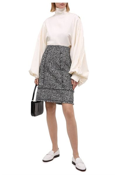 Escada Sport Mid-Length Zipper Black Cotton Tweed Skirt