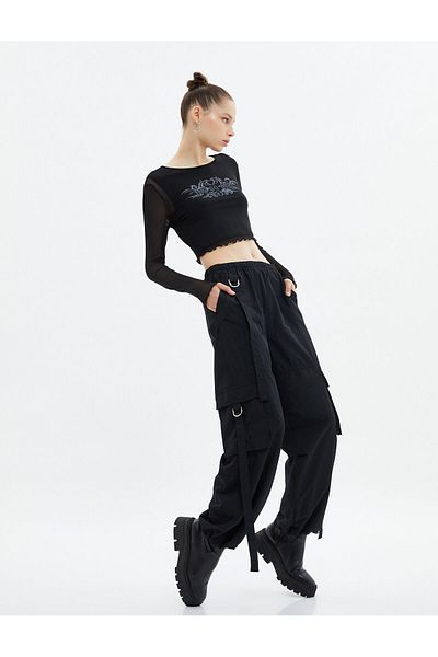 Koton Parachute Trousers, Elastic Waist, Side Pockets, Wide Leg