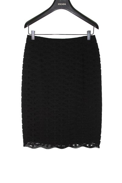 Escada Openwork Medium Length Black Cotton Pencil Skirt
