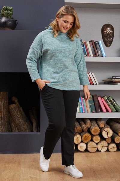 Seamoda Green Stand Collar Recycle Soft Fabric Relaxed Fit Sweater