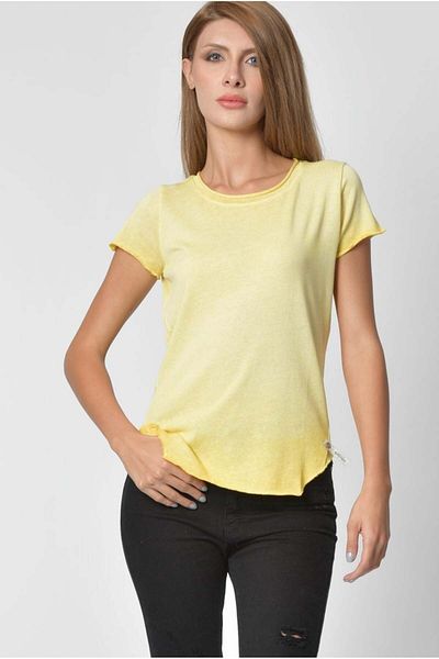 Cotton Candy Tricou de damă cu gât lat - galben
