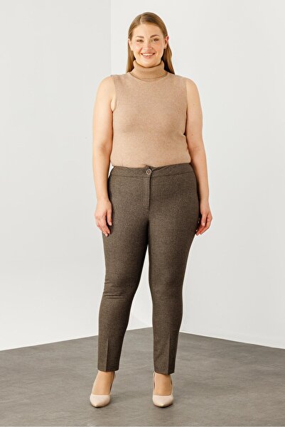Moda İlgi Modailgi  Yandan Cepli Ekose Pantolon - 5078 Kahve