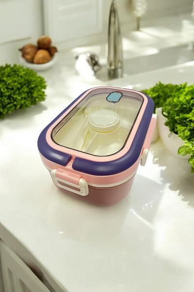 VİP AHMET Vip Ahmet Single Lunch Box with Compartments and Spoon Fork Vp-943