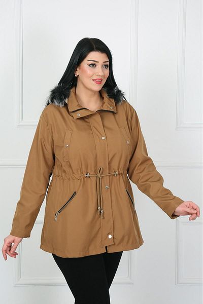 By Alba Collection Γυναικείο παλτό με φερμουάρ με λεπτομέρεια αδιάβροχο Bondit Fabric Plus Size