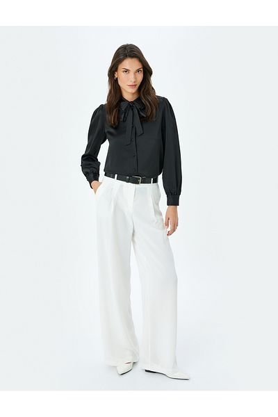Koton Long Sleeve Lacing Detail Ruffle Satin Shirt