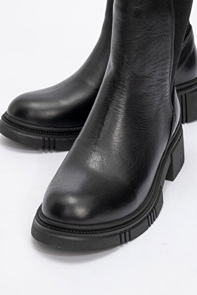 Dericlub Real Leather Women's Chelsea Boots - Thick Sole, Rc 37301, Black