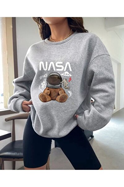 khufu SPACE NASA AYICIK Baskılı KAPUŞONLU Sweatshırt Unisex
