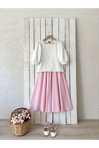 KÜÇÜĞÜM BUTİK Fusta evazată din poplin - buline roz