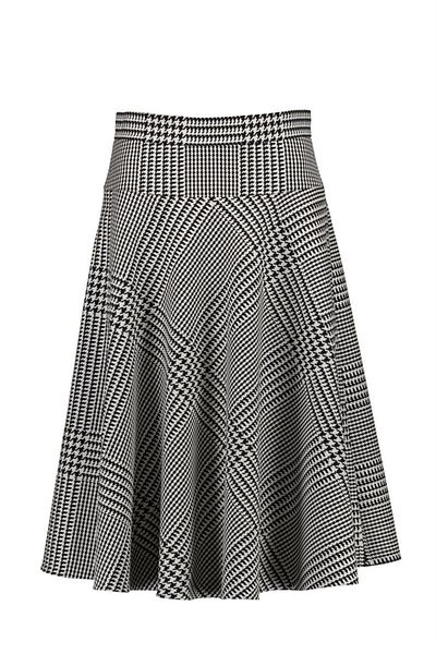Escada Pleated Line Patterned Midi Length Gray Woolen Flared Skirt