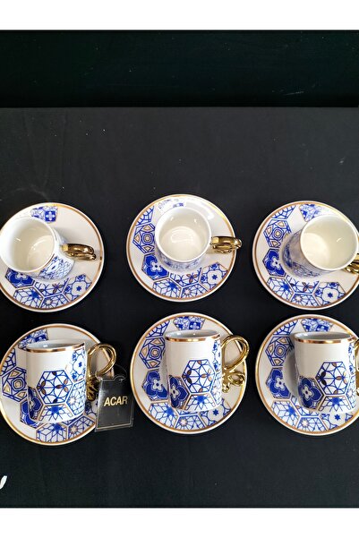 çakırın yeri Porselen  Yaldızlı Fincan Takımı Acar Blue Sky