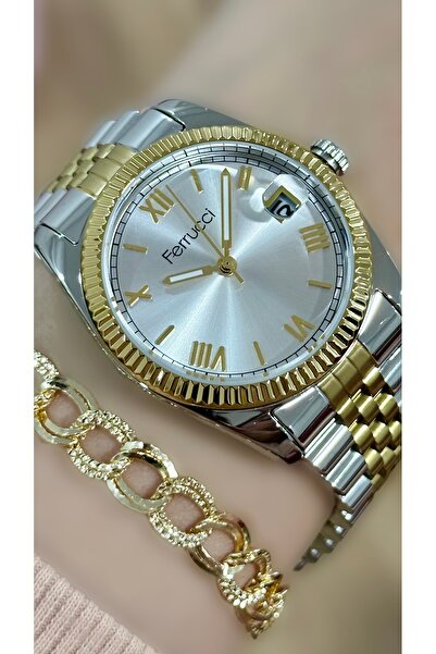 Ferrucci Rolex Kasa Çelik Kordon Kadın Kol Saati Bileklik Hediyeli