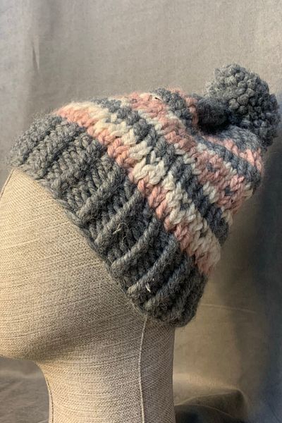 Uretti Nurten 4514 Women's Gray Wool Beret - Handmade with Pompom Detail