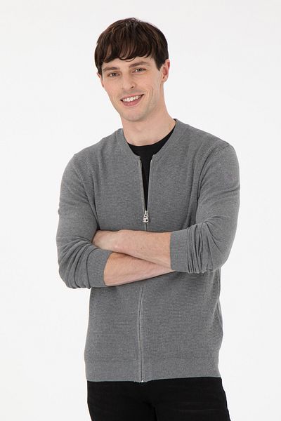 U.S. Polo Assn. Men's Gray Melange Basic Knitwear Cardigan 50288870 -Vr086