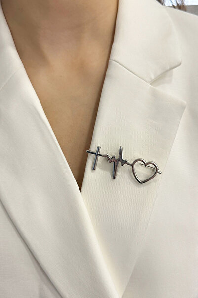 Modex Gümüş Rengi Kalp Atışı Broş (Ölçü:6cm)