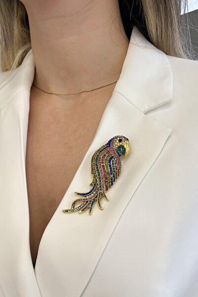 Modex Çok Taşlı Renkli Papağan Broş (Ölçü:8 cm)
