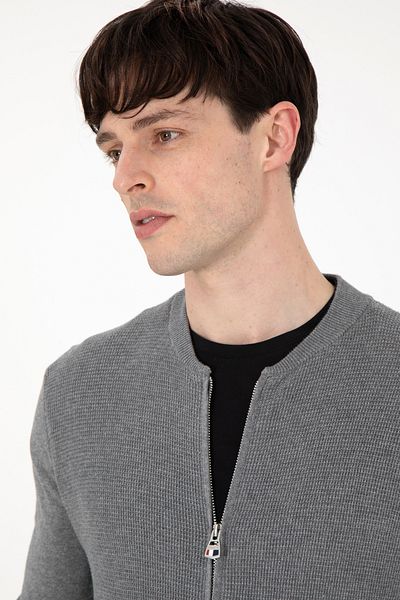 U.S. Polo Assn. Men's Gray Melange Basic Knitwear Cardigan 50288870 -Vr086