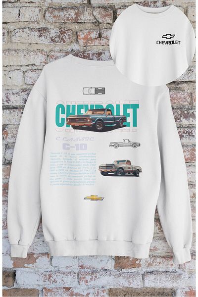 Fuddy Moda Unisex Classic C-10 Back Printed Hoodless Sweatshirt, Oversize Classic Car Printed Sweatshirt