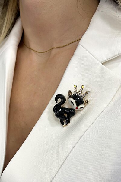 Modex Mineli Taşlı Sosyete Kedisi Broş (Ölçü:4cm)