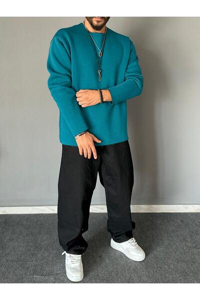 THEMANN Pis Yaka Petrol Basic Oversize Sweatshirt