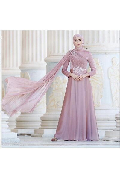 MODA pelerinli gül kurusu renkli tesettür abiye