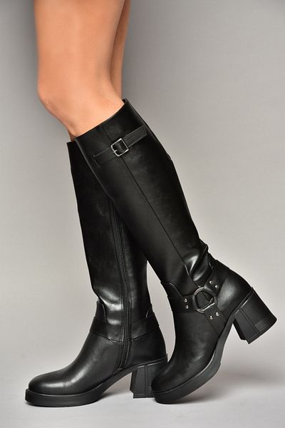 Fox Shoes Τ 282832009   Μαύρα γυναικεία μποτάκια με χοντρό τακούνι