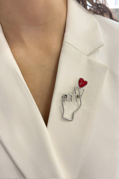 Modex Kalp Detaylı El Broş (Ölçü:5cm)