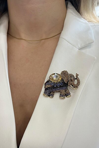 Modex Çok Taşlı Fil Broş (Ölçü:5cm)