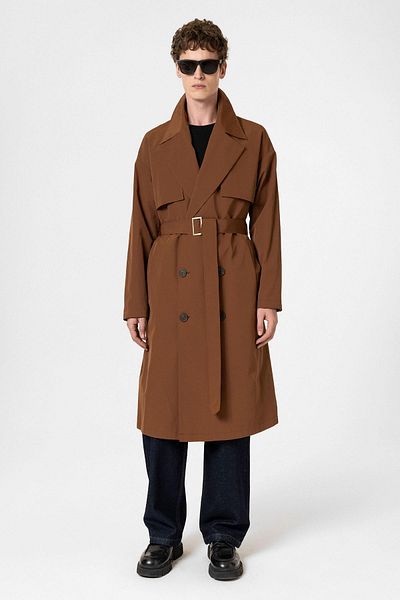 Antioch Brown Double Breasted Trench Coat with Belt