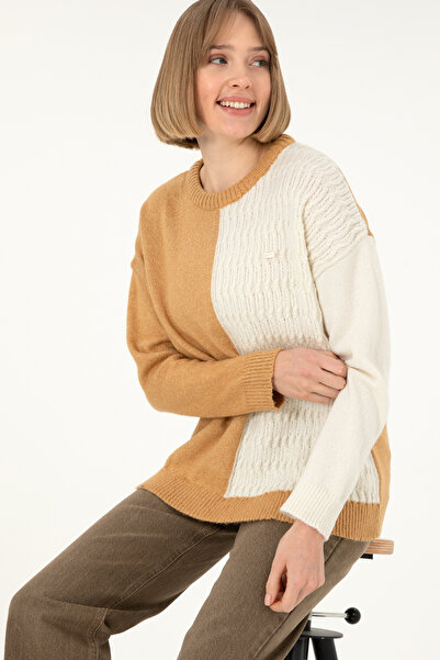 U.S. Polo Assn. Kadın Camel Melanj Bisiklet Yaka Kazak 50291624-VR122