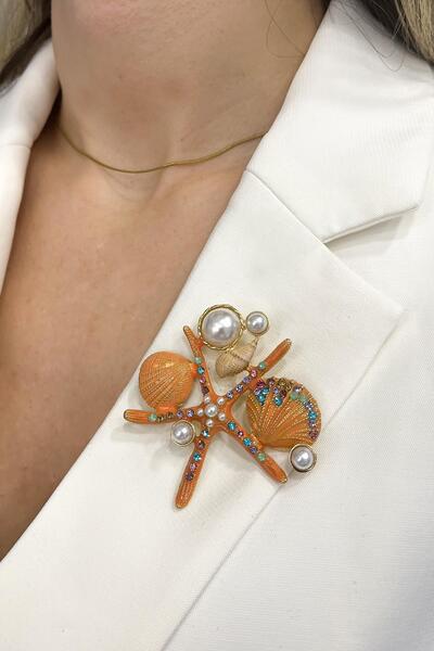 Modex İncili Renkli Denizyıldızı Broş (Ölçü:5 cm)