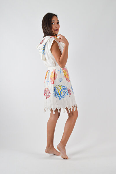 REİNA TEKS Îmbrăcăminte de plajă cu curea pareo cu glugă Peshtemal Mixt Coral Print Îmbrăcăminte de plajă 1 bucată