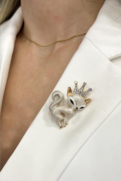 Modex Mineli Taşlı Sosyete Kedisi Broş (Ölçü:4cm)