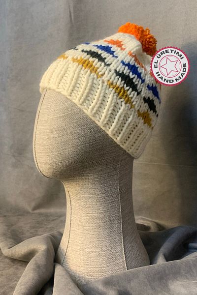 Uretti Nurten 4514 - Orange Wool Women's Beret with Pompom Detail Handmade