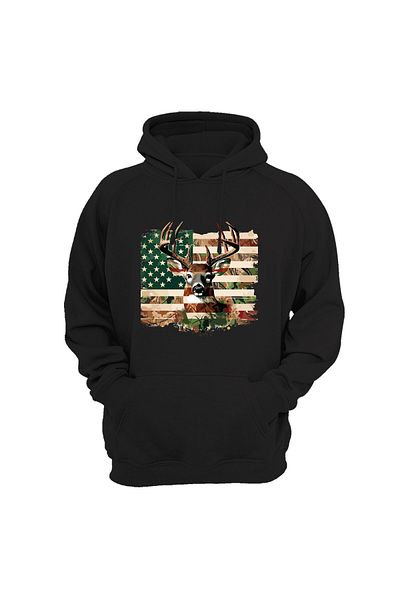 WİDİ Hunter Hunting Deer Hunting Printed Regular Fit 100% Cotton Black Sweatshirt