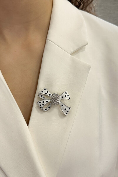 Modex Puantiyeli Taşlı Fiyonk Broş (Ölçü:5cm)