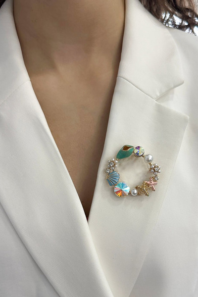 Modex Deniz Yıldızı Detaylı Çelenk Broş (Ölçü:4 cm)