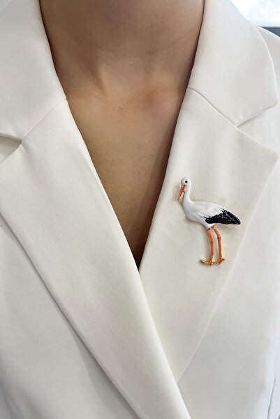 Modex Mineli Leylek Broş (En;4cm Boy:3cm)