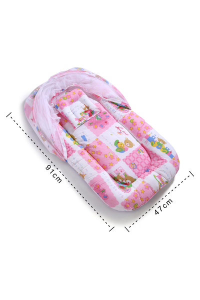 Babyhug Babyhug Bedding Set with Mosquito Net Pink - Soft Comfortable Mattress, Indoor & Outdoor Use, 0M+