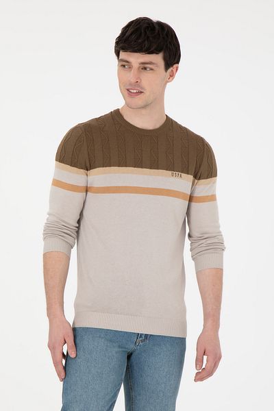 U.S. Polo Assn. Мъжки пуловер в цвят камък - 50292868-VR049