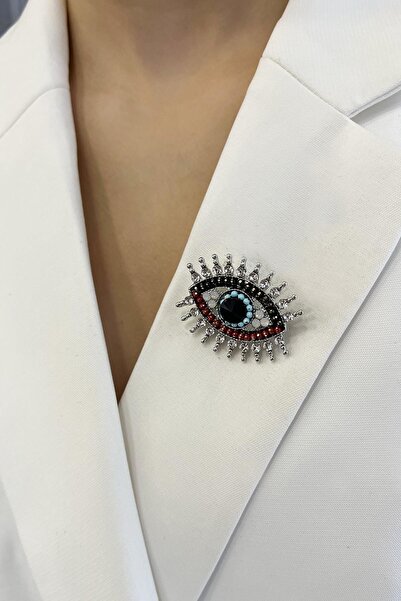 Modex Renkli Taşlı Göz Broş (Ölçü:3 cm)