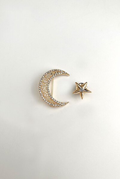 Modex Altın Rengi Ay Yıldız Broş (4 CM)