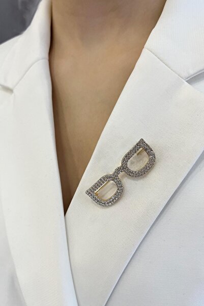 Modex Taş Detaylı Gözlük Broş (4cm)