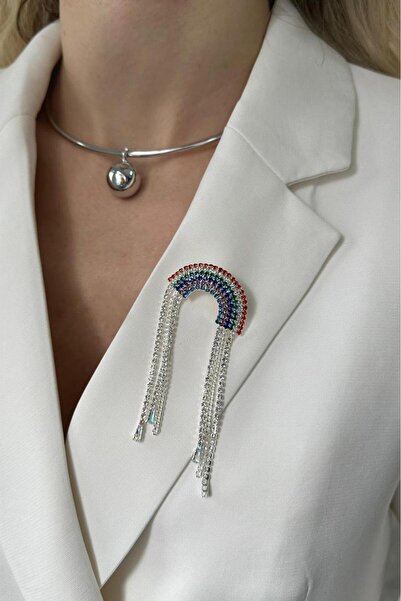 Modex Renkli Taşlı Gökkuşağı Broş (en:4 Cm Boy:1 Cm)