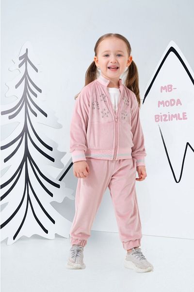 MB-MODA BİZİMLE Σετ φόρμας για κορίτσια ριγέ βελούδο
